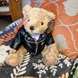Showtime Los Vegas Teddy Bear with Black Leather Jacket &  Holographic Tag